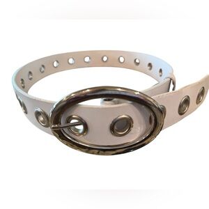 Vintage Y2K Esprit White Leather Grommet Boho Biker 90s Silver Tone Buckle Oval